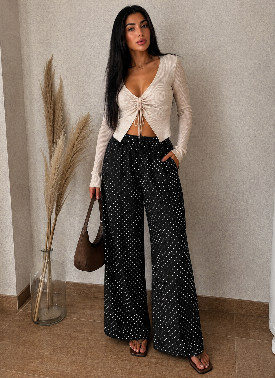 Pantalon Noir à pois blanc