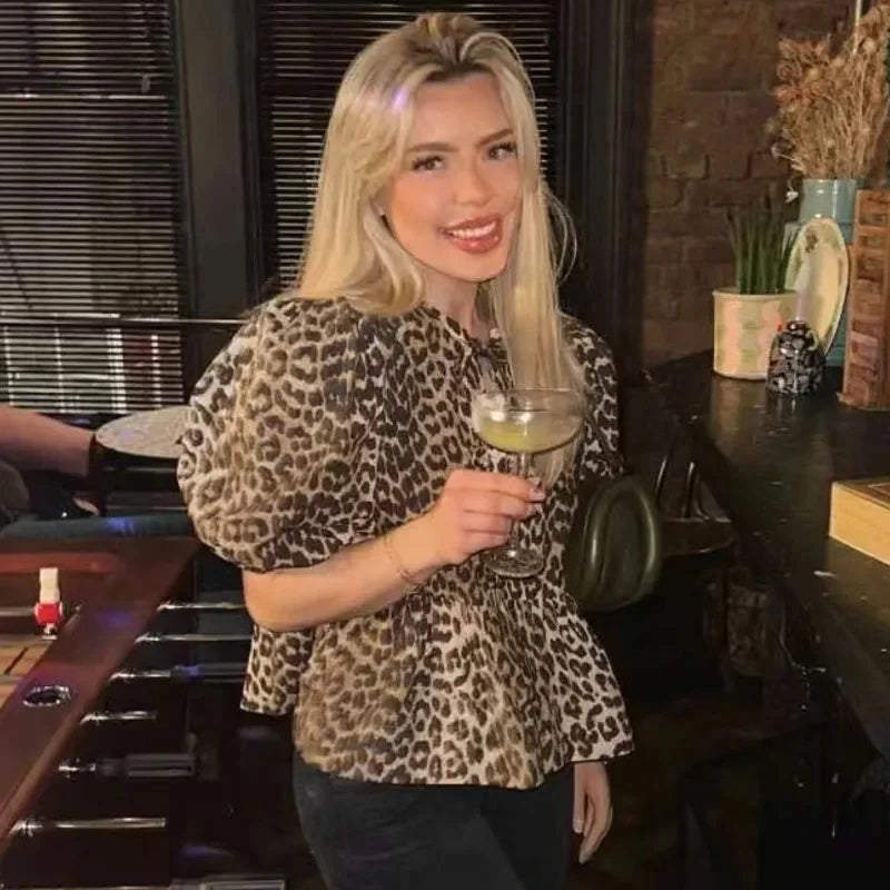 Blouse Femme Manches Bouffantes à Volants Crop Top Froncé